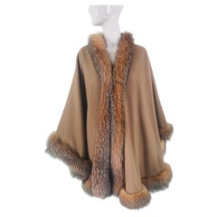 Sprung Freres Paris Red Fox Wool/Cashmere Reversible Cape Grey/Camel Tan OS