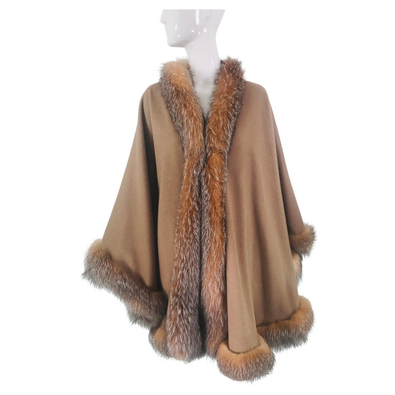 Sprung Freres Paris Red Fox Wool/Cashmere Reversible Cape Grey/Camel ...