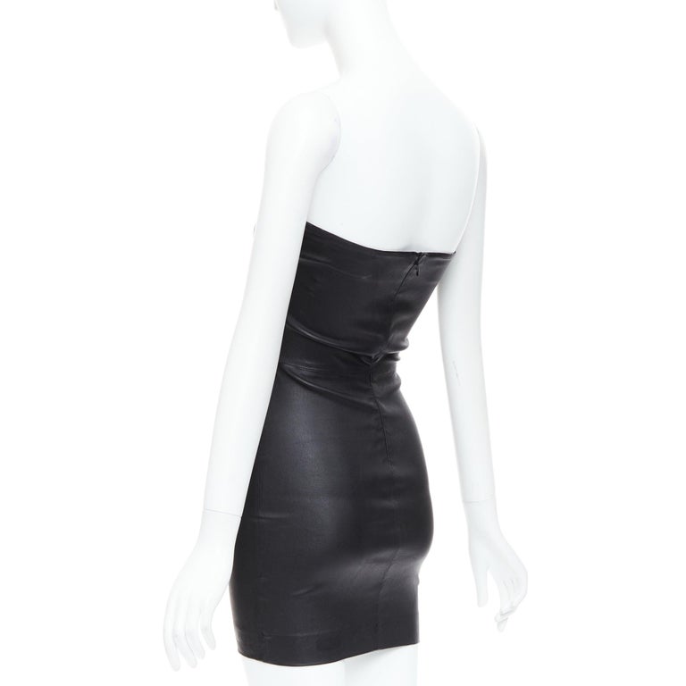 Sprwmn Black Genuine Leather Strapless Mini Tube Dress Us0 Xs