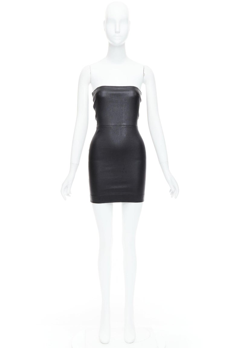 knee length dresses for ladies Leather Strapless Mini Tube Dress - Black main image 1
