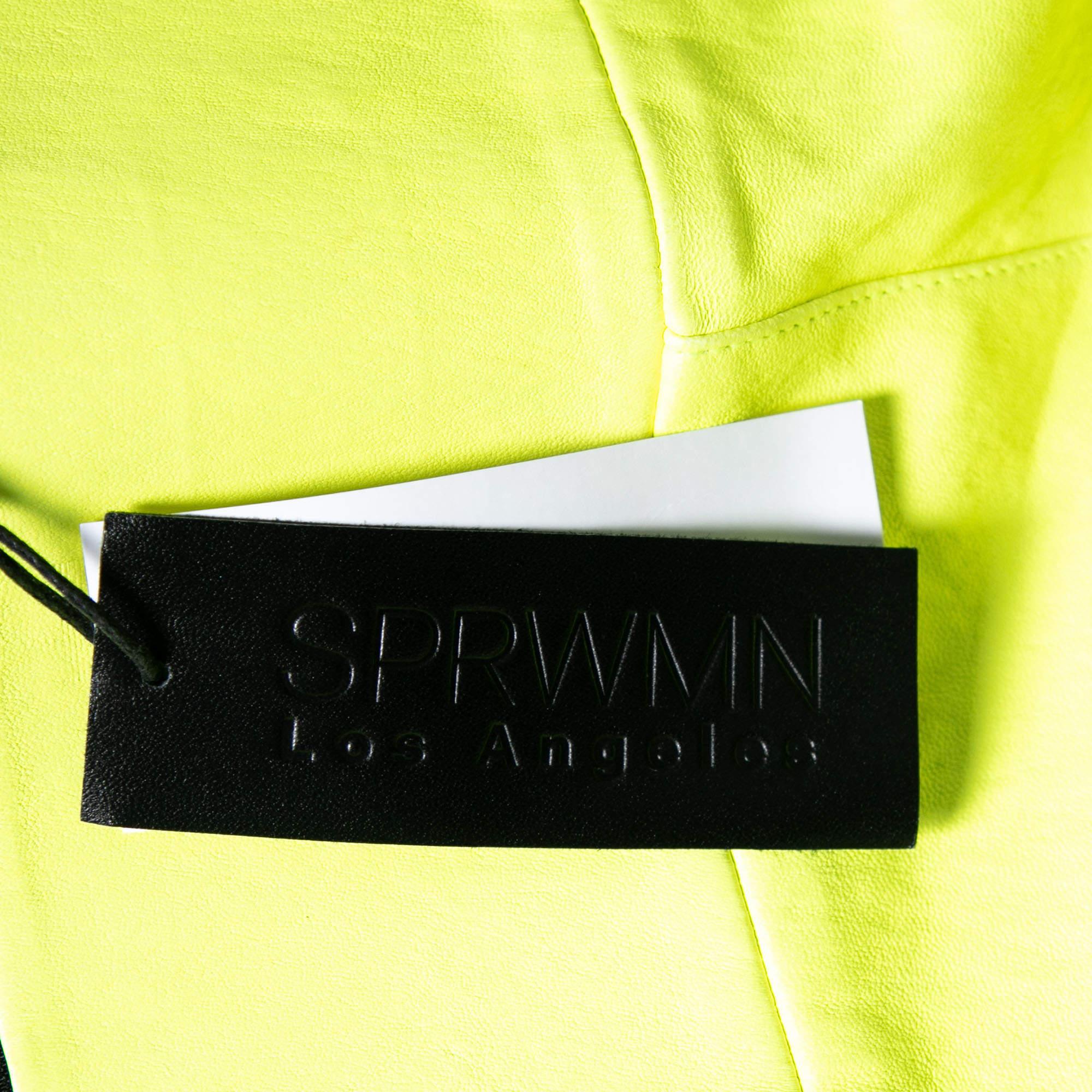 Sprwmn Neon Yellow Leather Shorts L For Sale 2