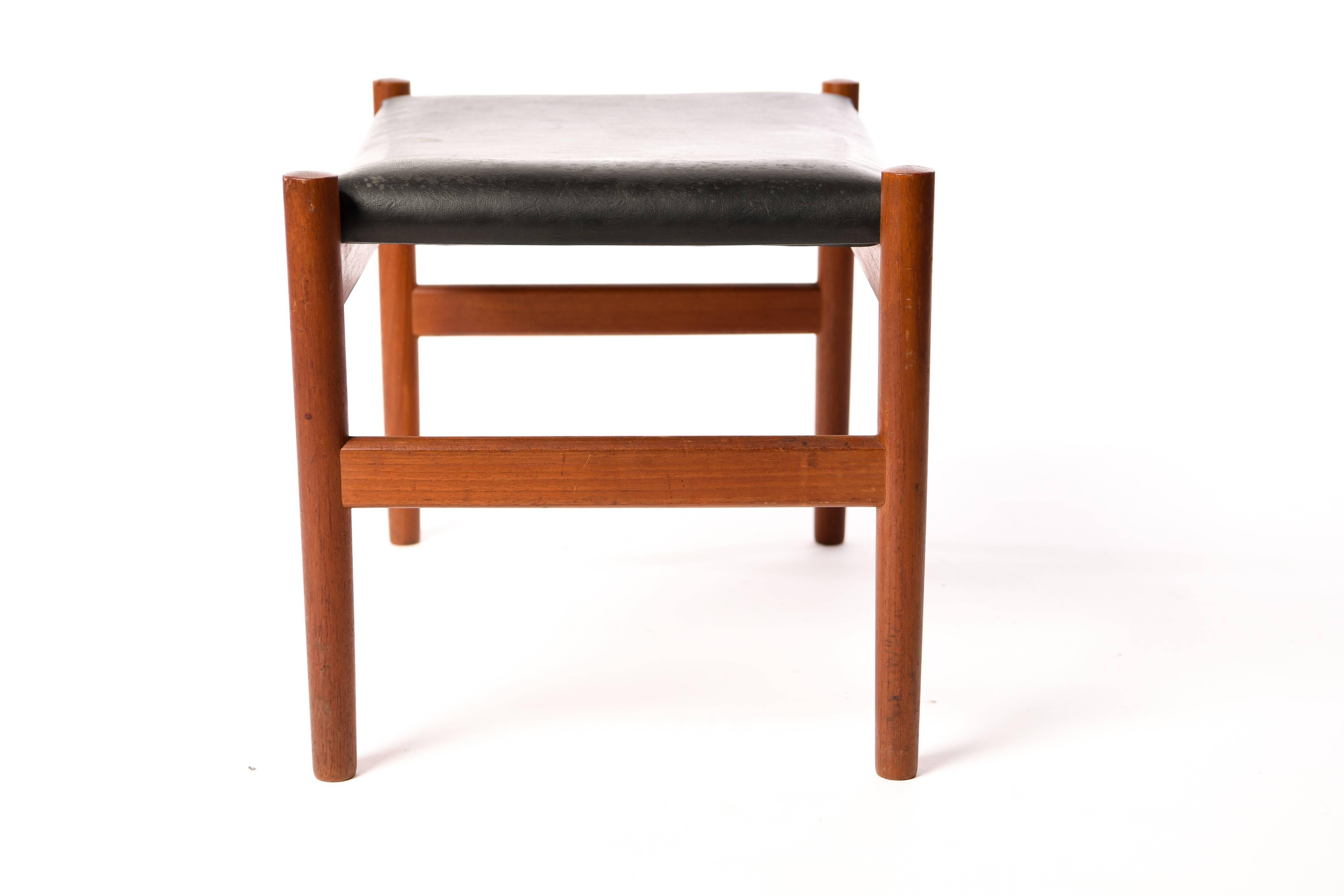 Leather Spøttrup Møbelfabrik Danish Midcentury Teak Ottoman or Stool