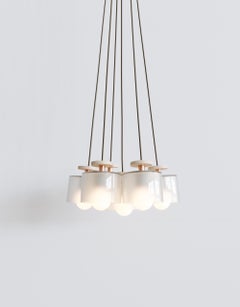 Spun 7-Piece Chandelier Pendant in Frosted Glass Shade, Field Adjustable Light