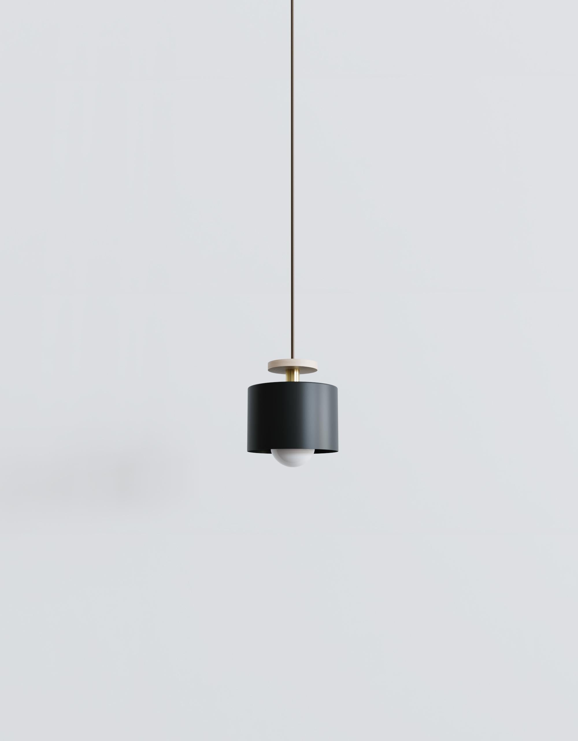 As if designing jewelry, Spun was created considered how each lighting component could complement the other to create tidy elegant compositions. Spun features a polished brass, matte black, or frosted glass shade, which encases an exposed globe