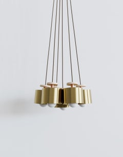 Spun 7-Piece Pendant Chandelier in Brass, Length Adjustable on site Light