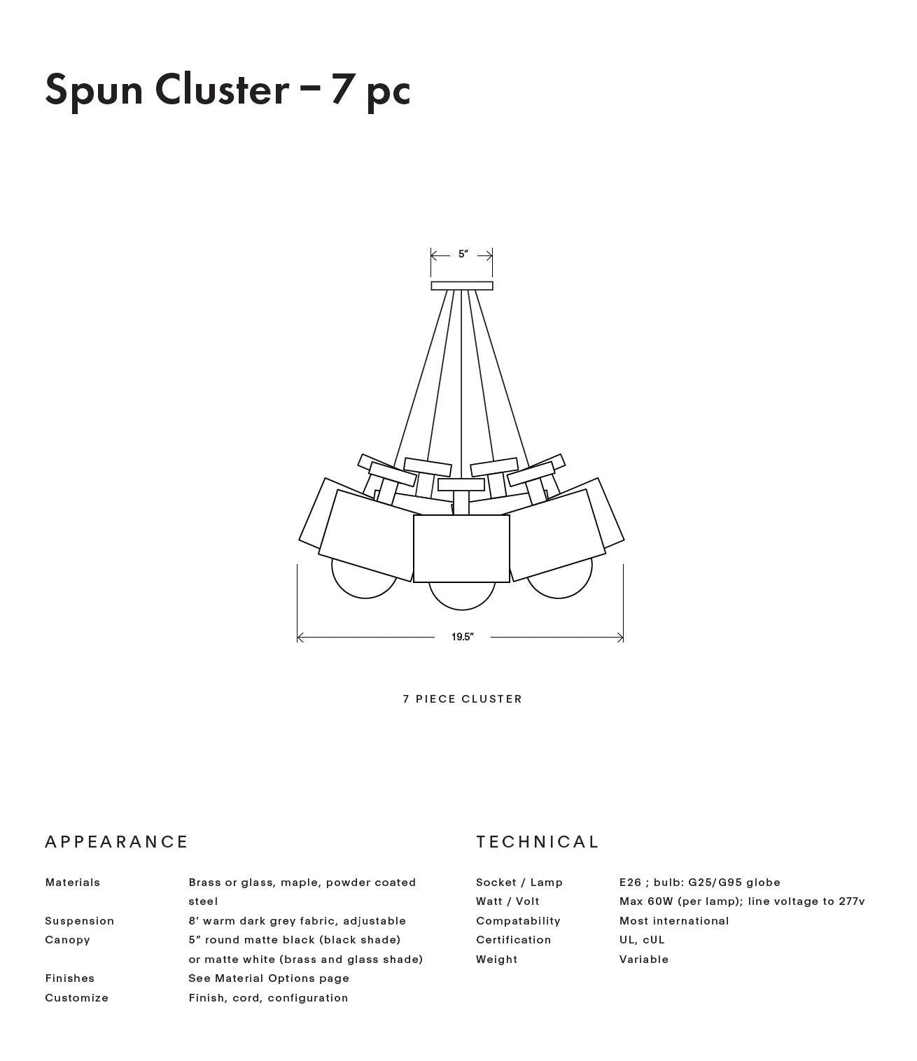 American Spun 7-Piece Chandelier Pendant in Frosted Glass Shade, Field Adjustable Light For Sale