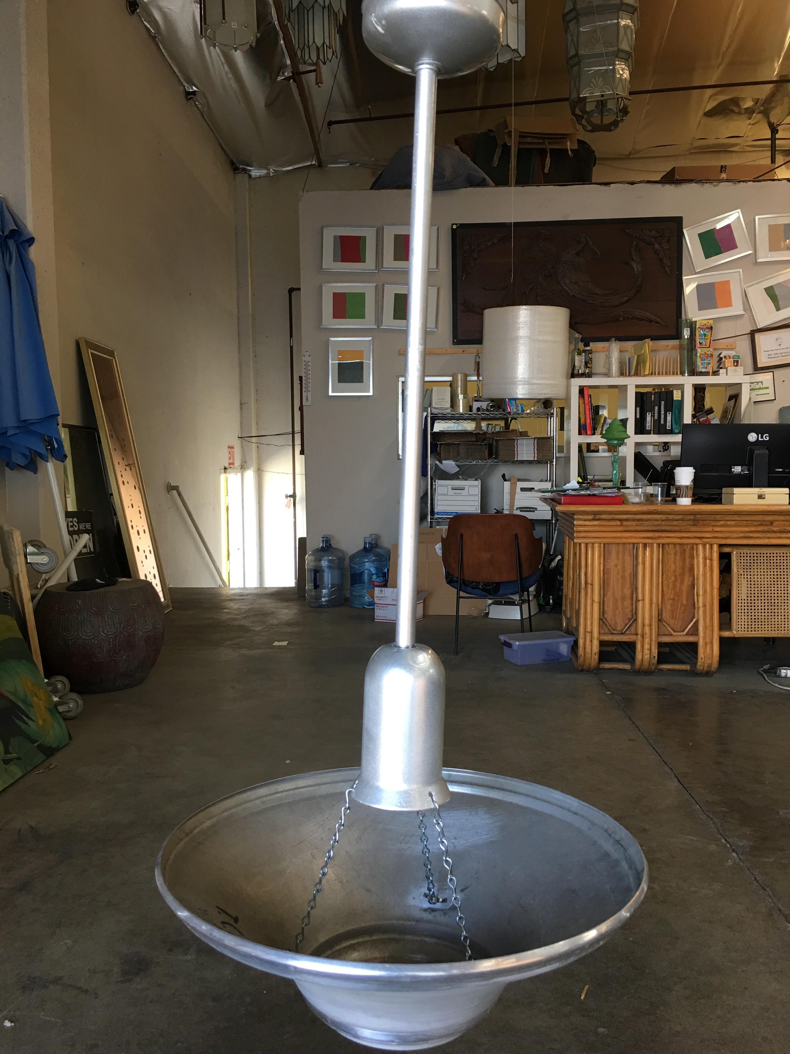 American Spun Aluminum Art Deco Saucer Ceiling Pendant Lamp For Sale