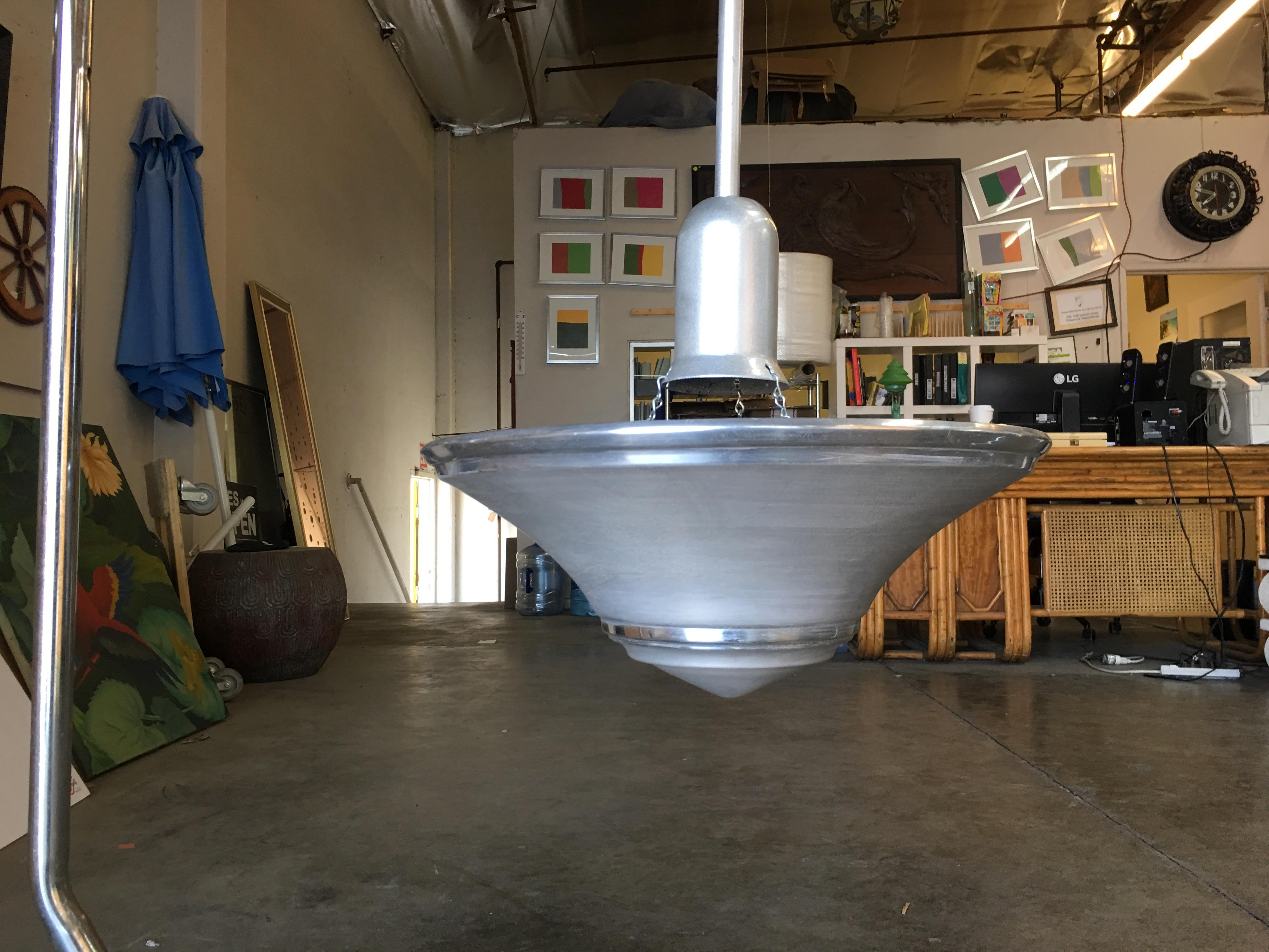 Spun Aluminum Art Deco Saucer Ceiling Pendant Lamp For Sale 1