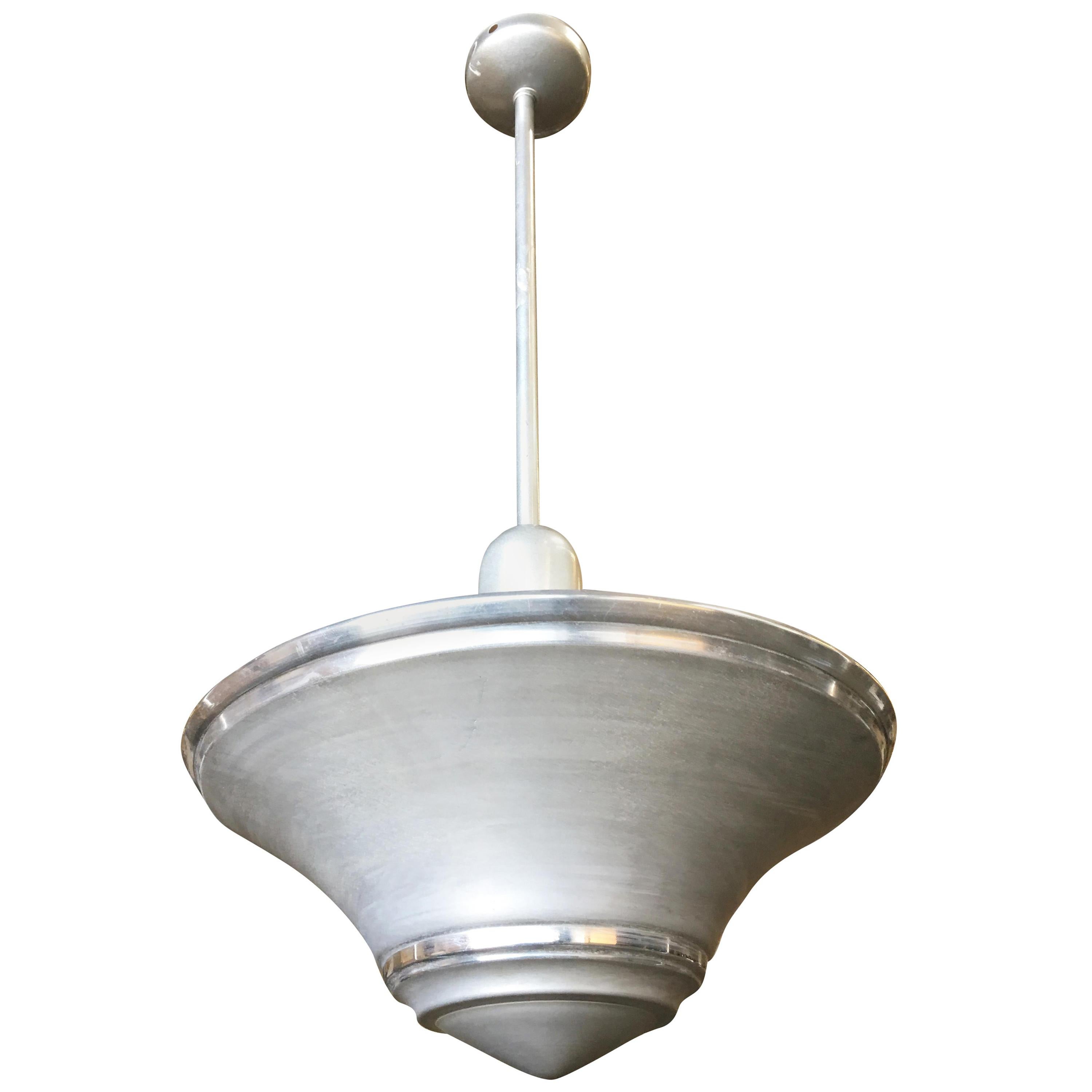 Spun Aluminum Art Deco Saucer Ceiling Pendant Lamp For Sale