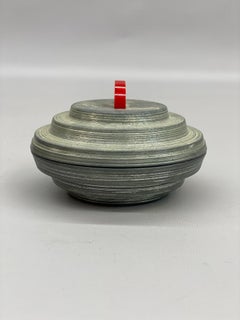 Spun Aluminum and Red Bakelite Machine Age Trinket Box for Kenilworth Studios