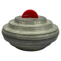 Vintage Spun Aluminum and Red Bakelite Machine Age Trinket Box for Kenilworth Studios