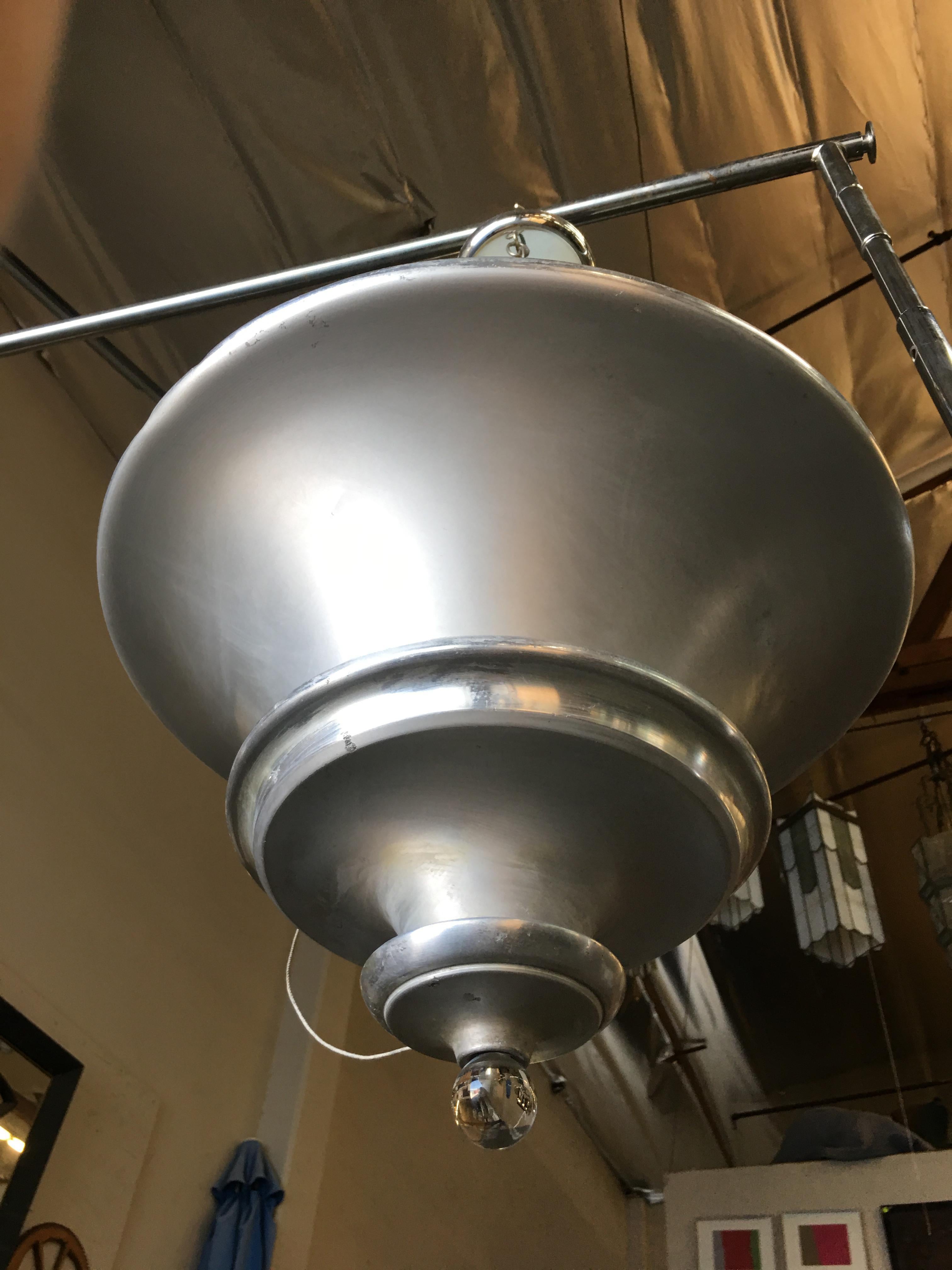 Spun Aluminum Art Deco Ceiling Pendant Lamp by Walter Von Nelson For Sale 1