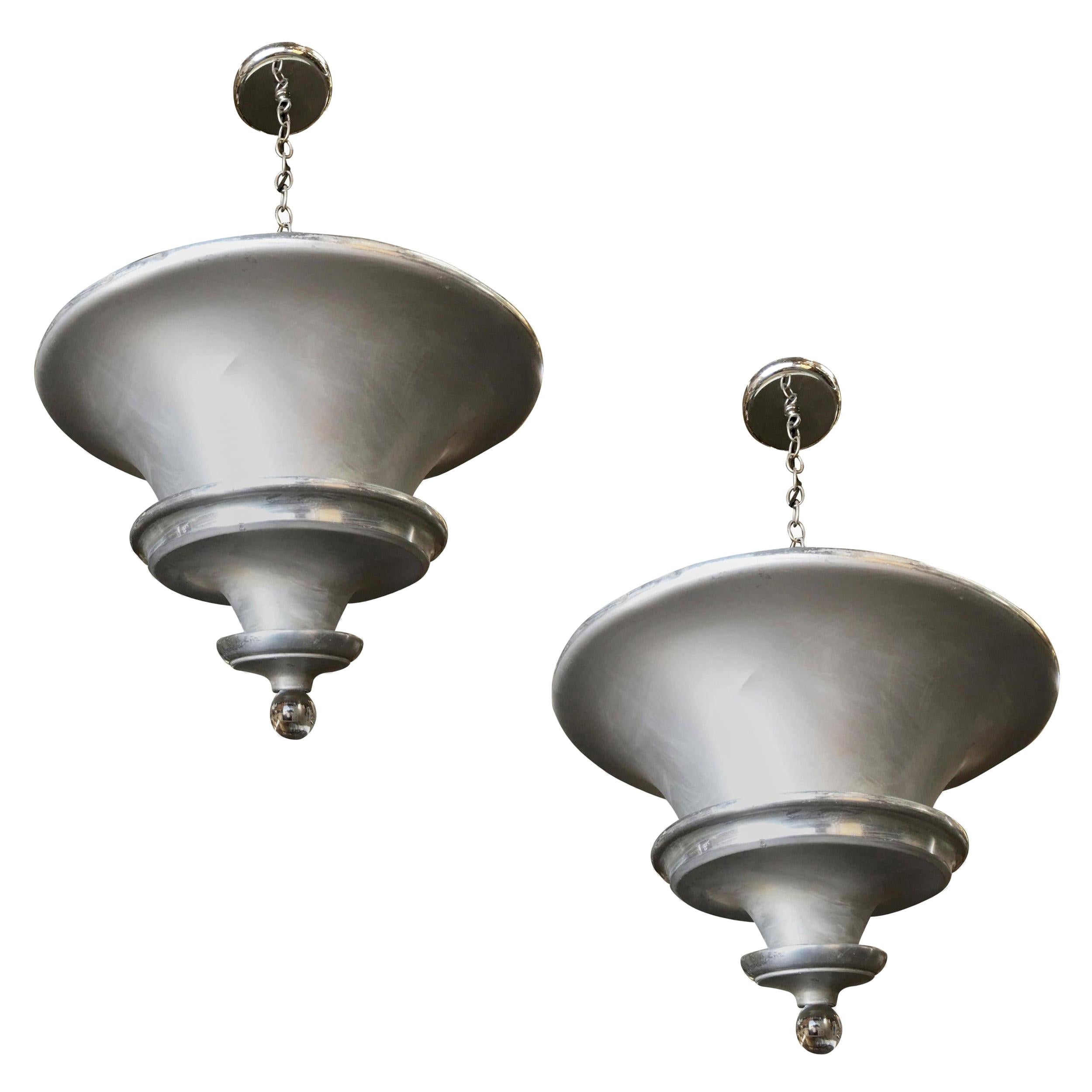 Spun Aluminum Art Deco Ceiling Pendant Lamp by Walter Von Nelson For Sale
