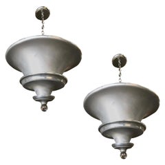 Spun Aluminum Art Deco Ceiling Pendant Lamp by Walter Von Nelson