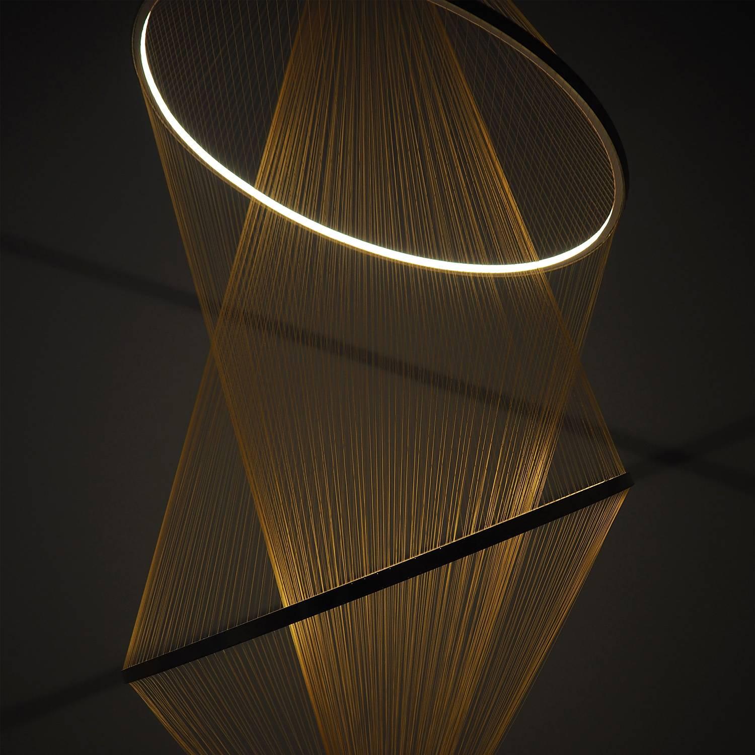 Modern Spun Halo Pendant Lamp, Light Sculpture, Woven Chandelier For Sale