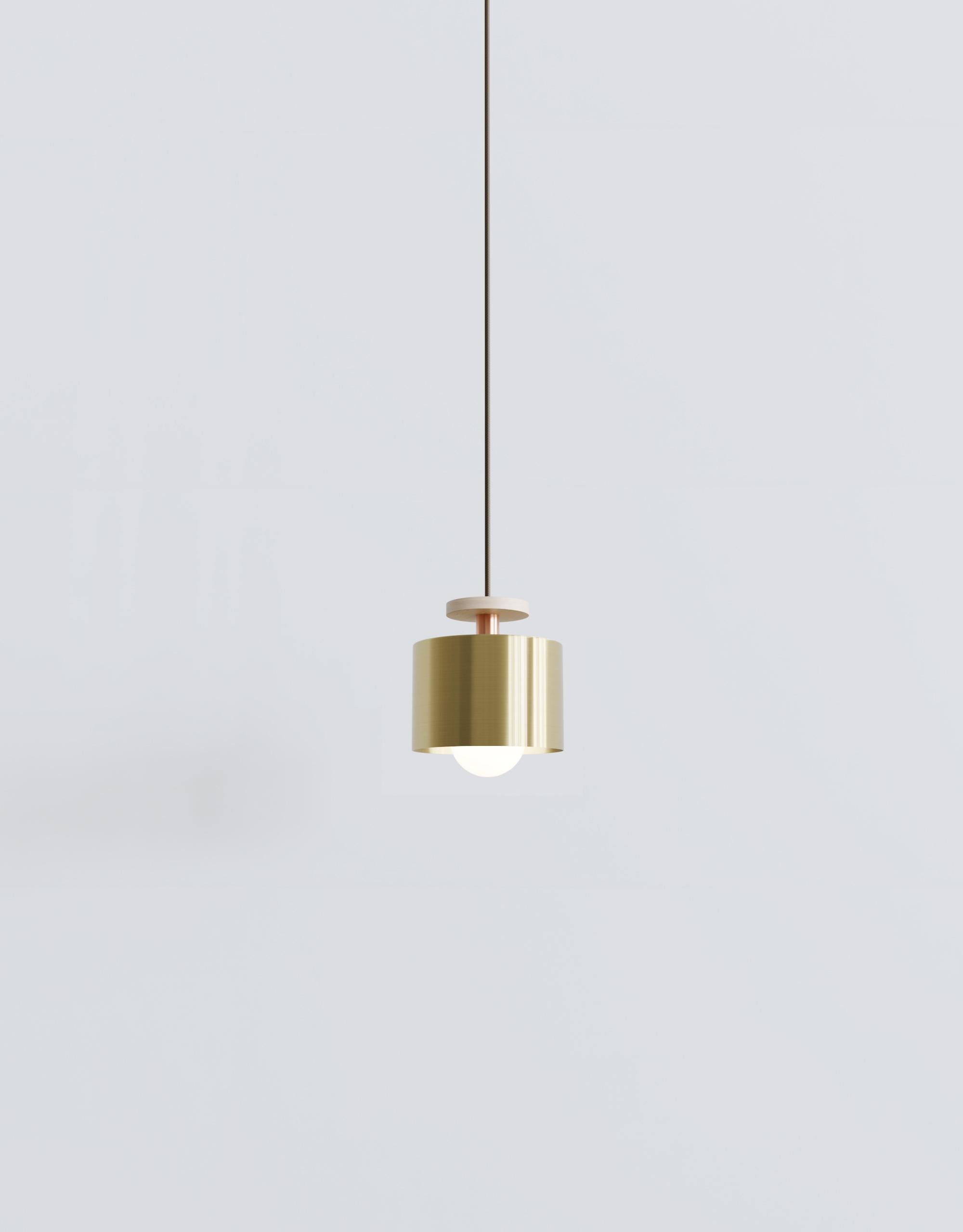 As if designing jewelry, spun was created considered how each lighting component could complement the other to create tidy elegant compositions. Spun features a polished brass, matte black, or frosted glass shade, which encases an exposed globe
