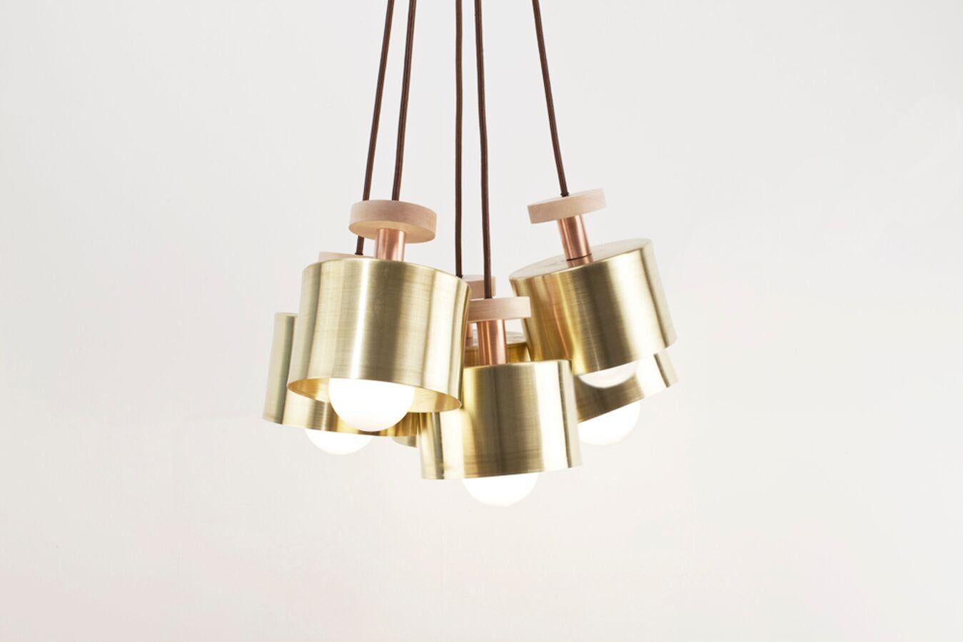 Contemporary Spun Pendant in Polished Brass with Adjustable Drop light fixture For Sale