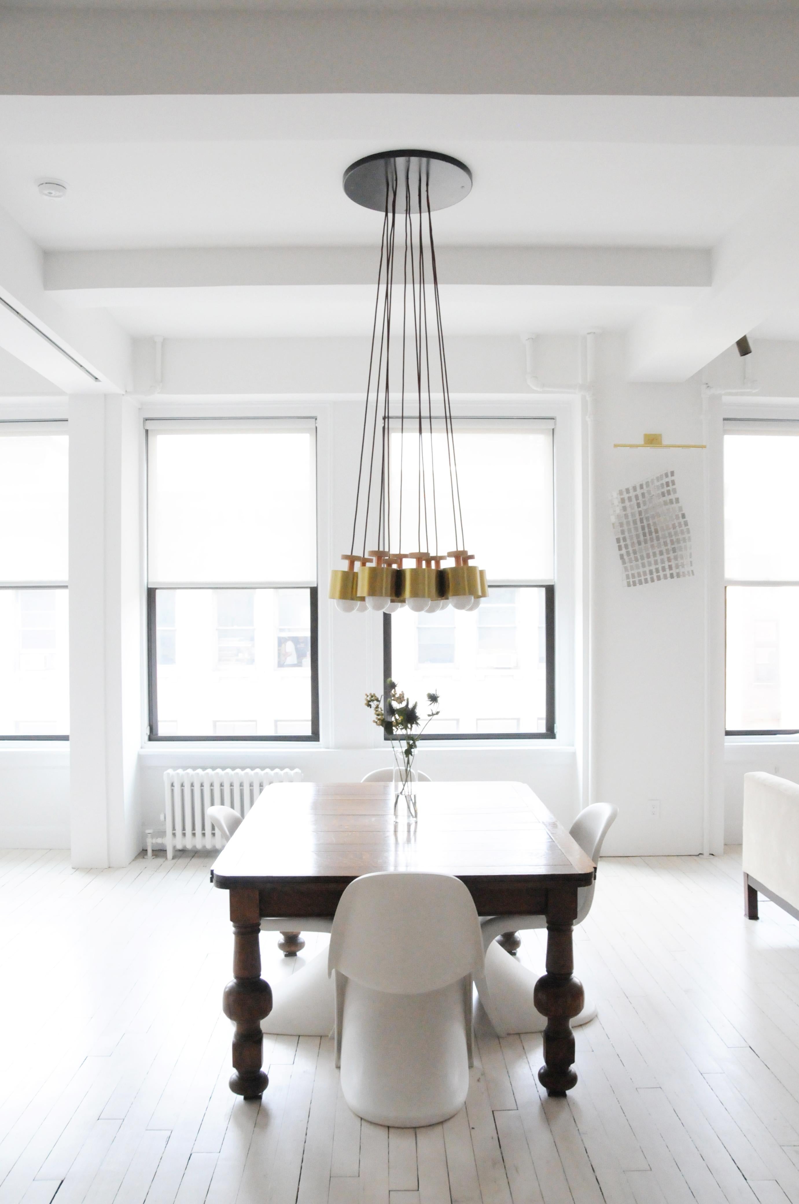 Spun Pendant in Polished Brass with Adjustable Drop light fixture For Sale 1