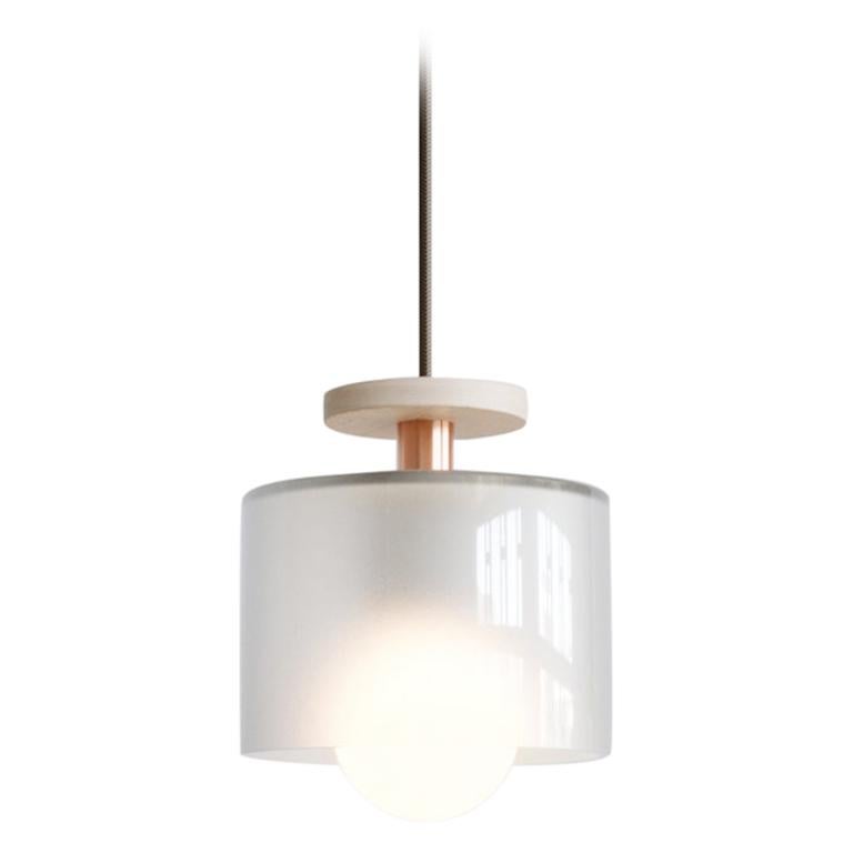 Spun Pendant Light with Frosted Glass Shade Adjustable Height Fixture For Sale