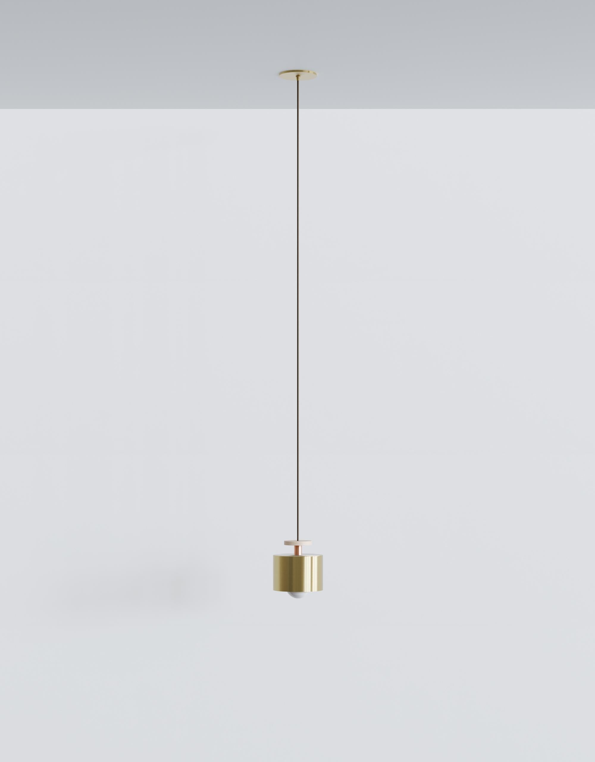 American Spun Pendant in Polished Brass with Adjustable Drop light fixture For Sale