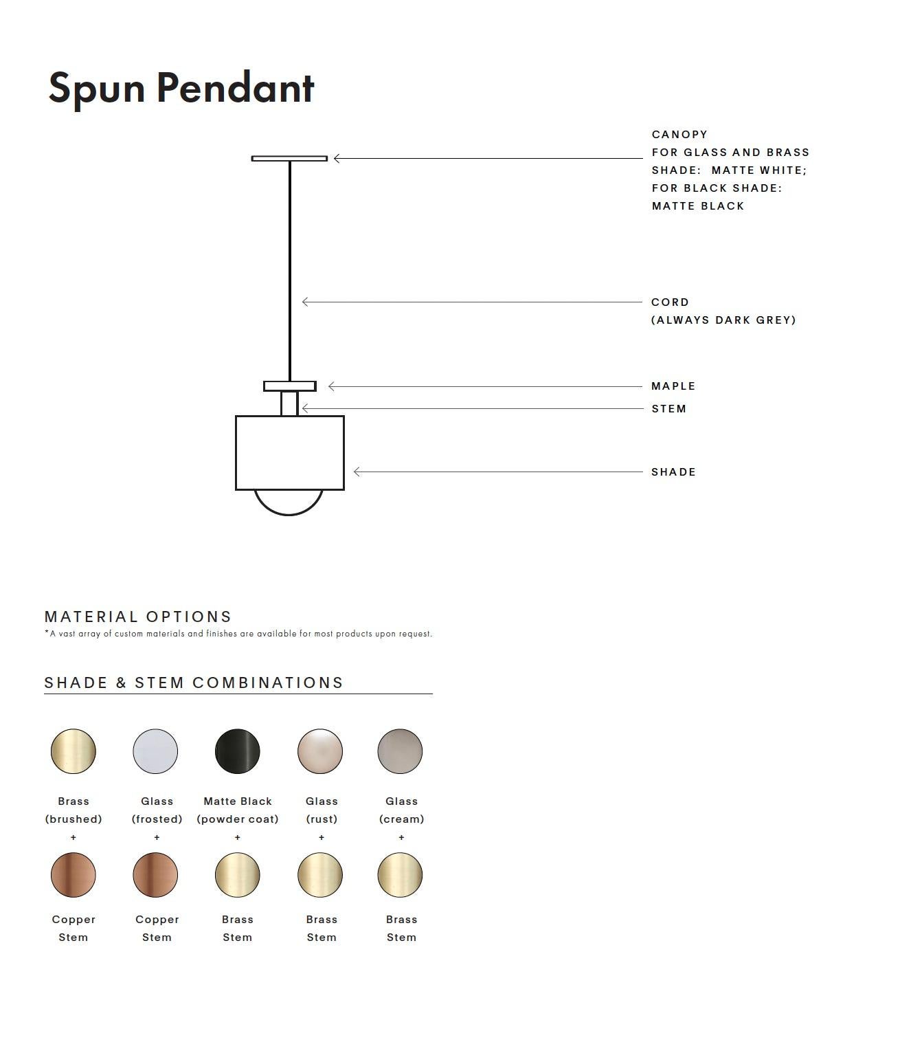 Suspension Spun avec abat-jour enduit de poudre noire matte - Cordon en tissu rglable sur place en vente 2