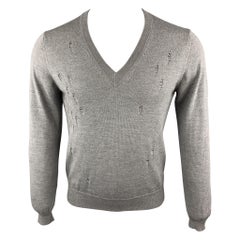 SPURR Size S Gray Distressed Wool V-neck Sweater