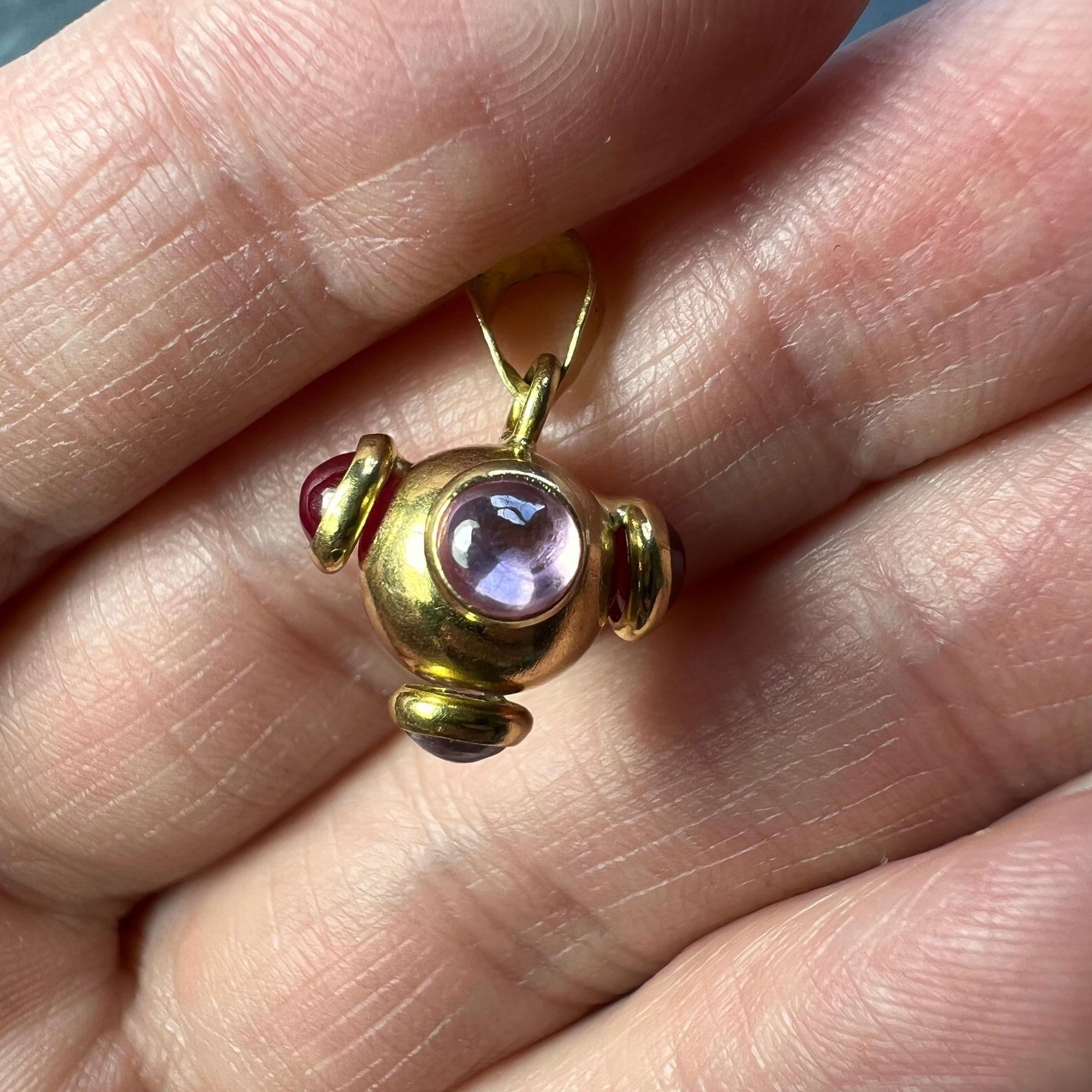 Sputnik 18K Yellow Gold Ruby Tourmaline Charm Pendant 4