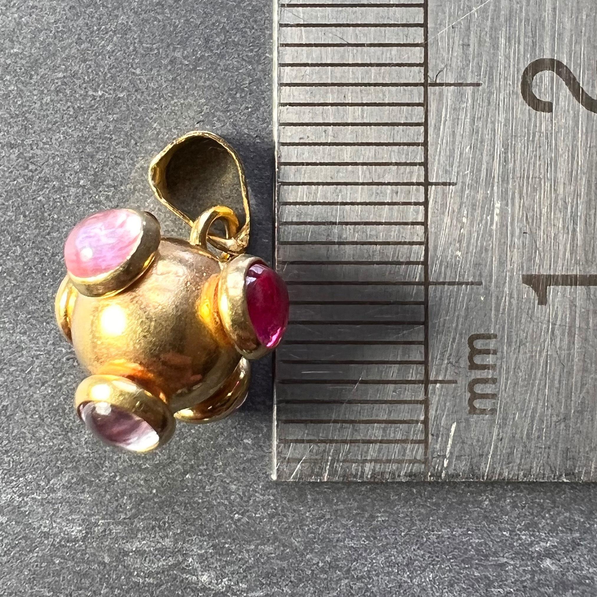 Sputnik 18K Yellow Gold Ruby Tourmaline Charm Pendant 5