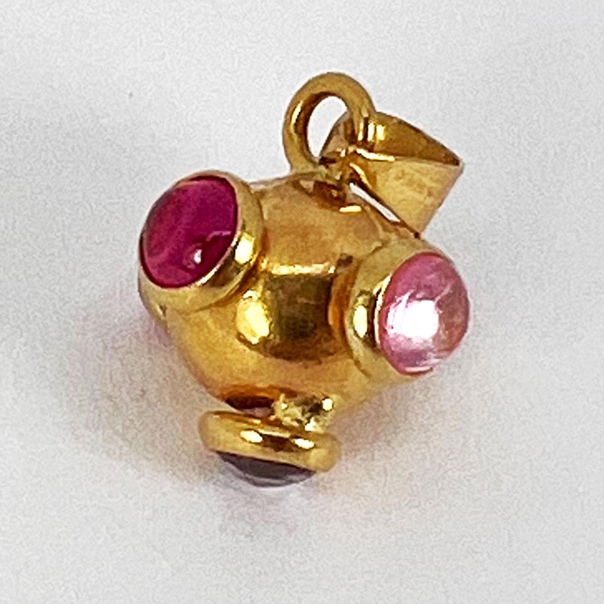 Sputnik 18K Yellow Gold Ruby Tourmaline Charm Pendant 6