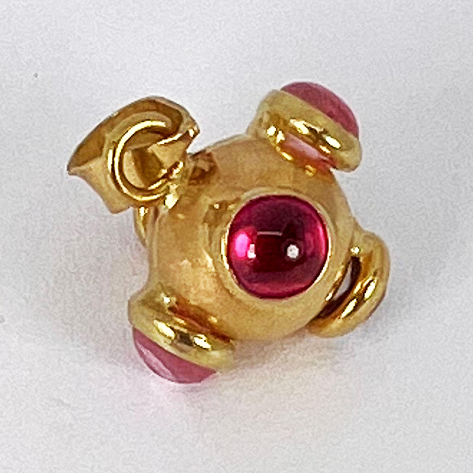 Sputnik 18K Yellow Gold Ruby Tourmaline Charm Pendant 7