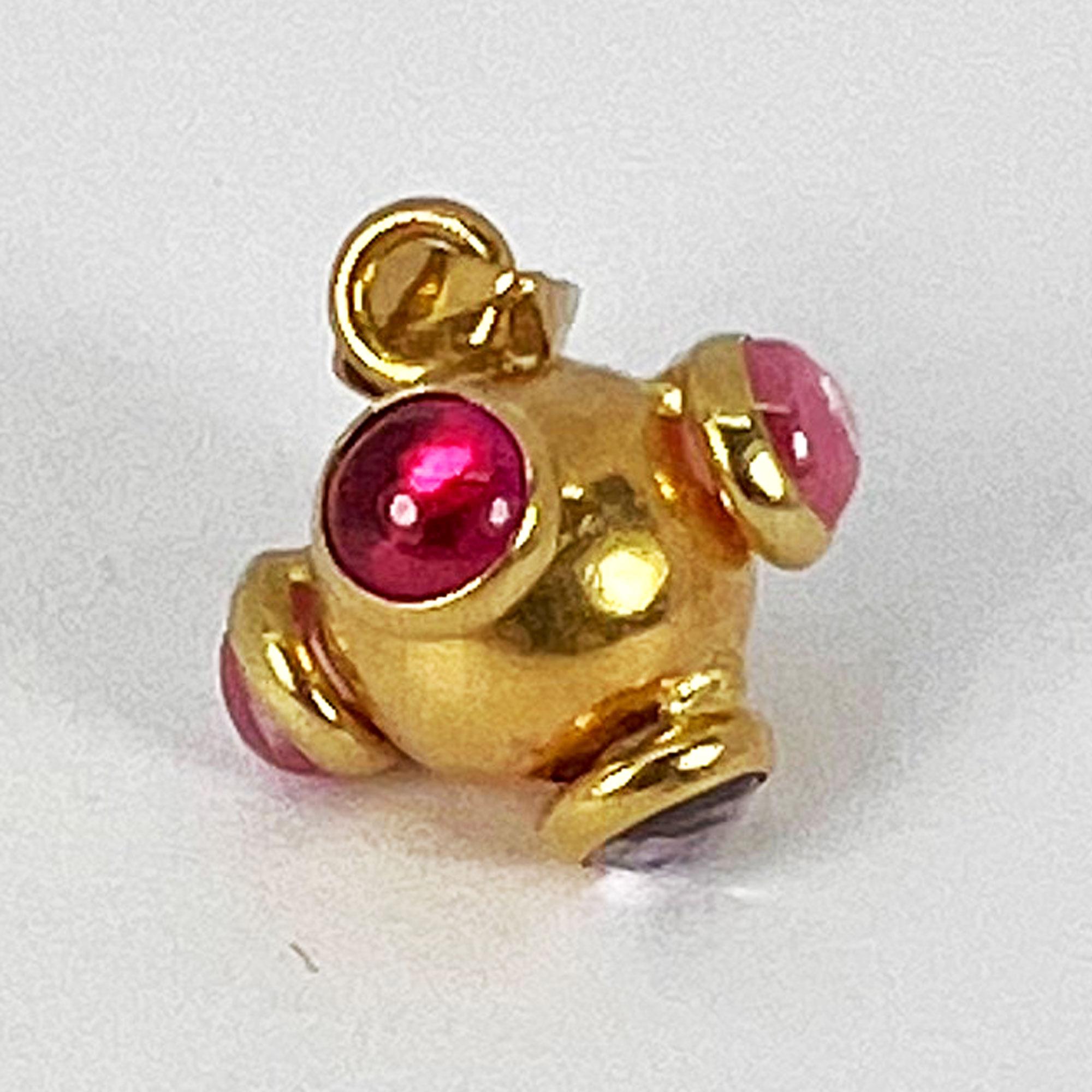 Sputnik 18K Yellow Gold Ruby Tourmaline Charm Pendant 8