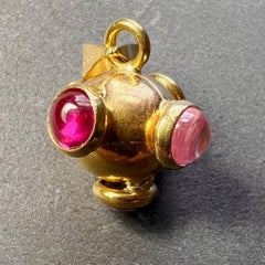 Sputnik 18K Yellow Gold Ruby Tourmaline Charm Pendant