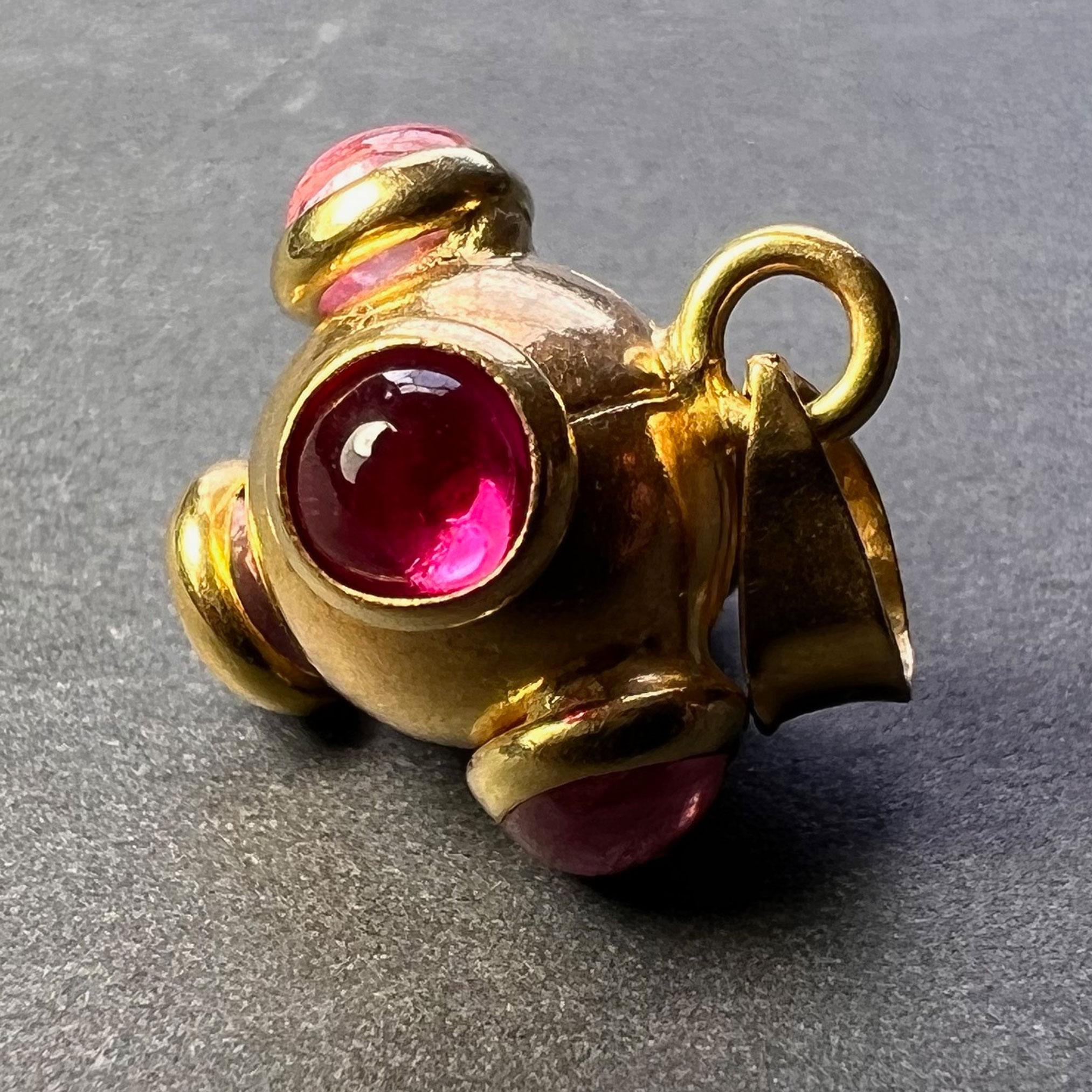 Cabochon Sputnik 18K Yellow Gold Ruby Tourmaline Charm Pendant