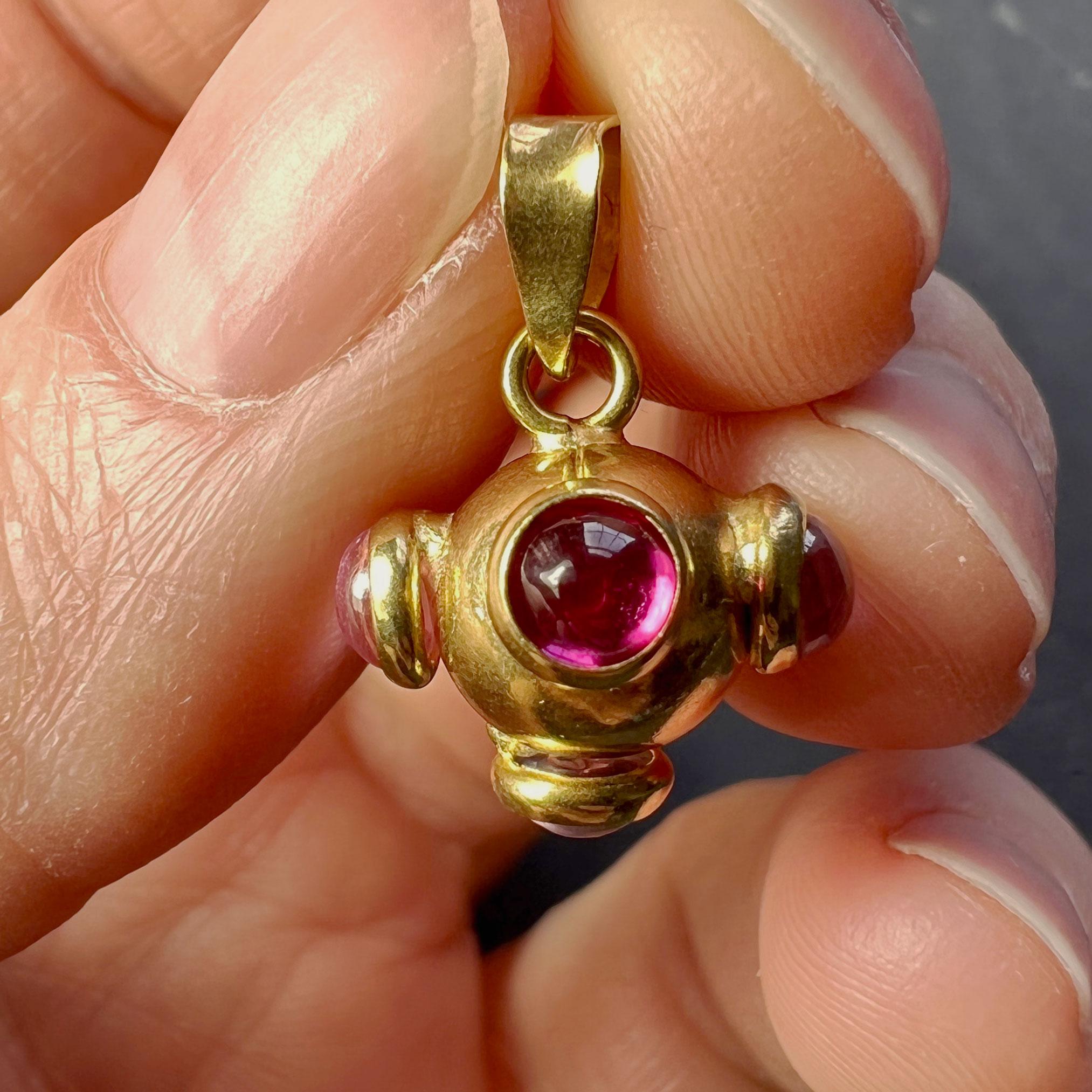 Sputnik 18K Yellow Gold Ruby Tourmaline Charm Pendant 1