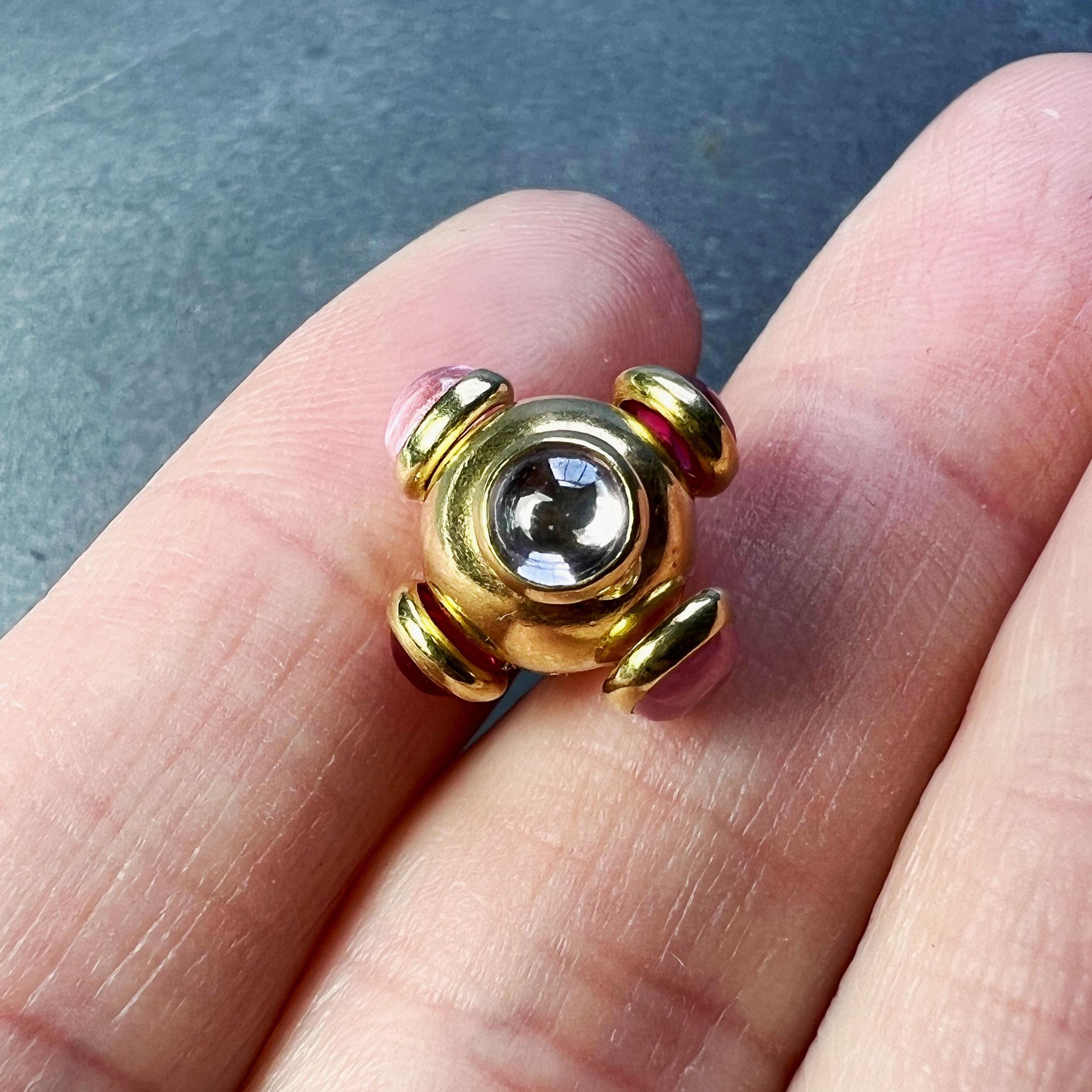 Sputnik 18K Yellow Gold Ruby Tourmaline Charm Pendant 2