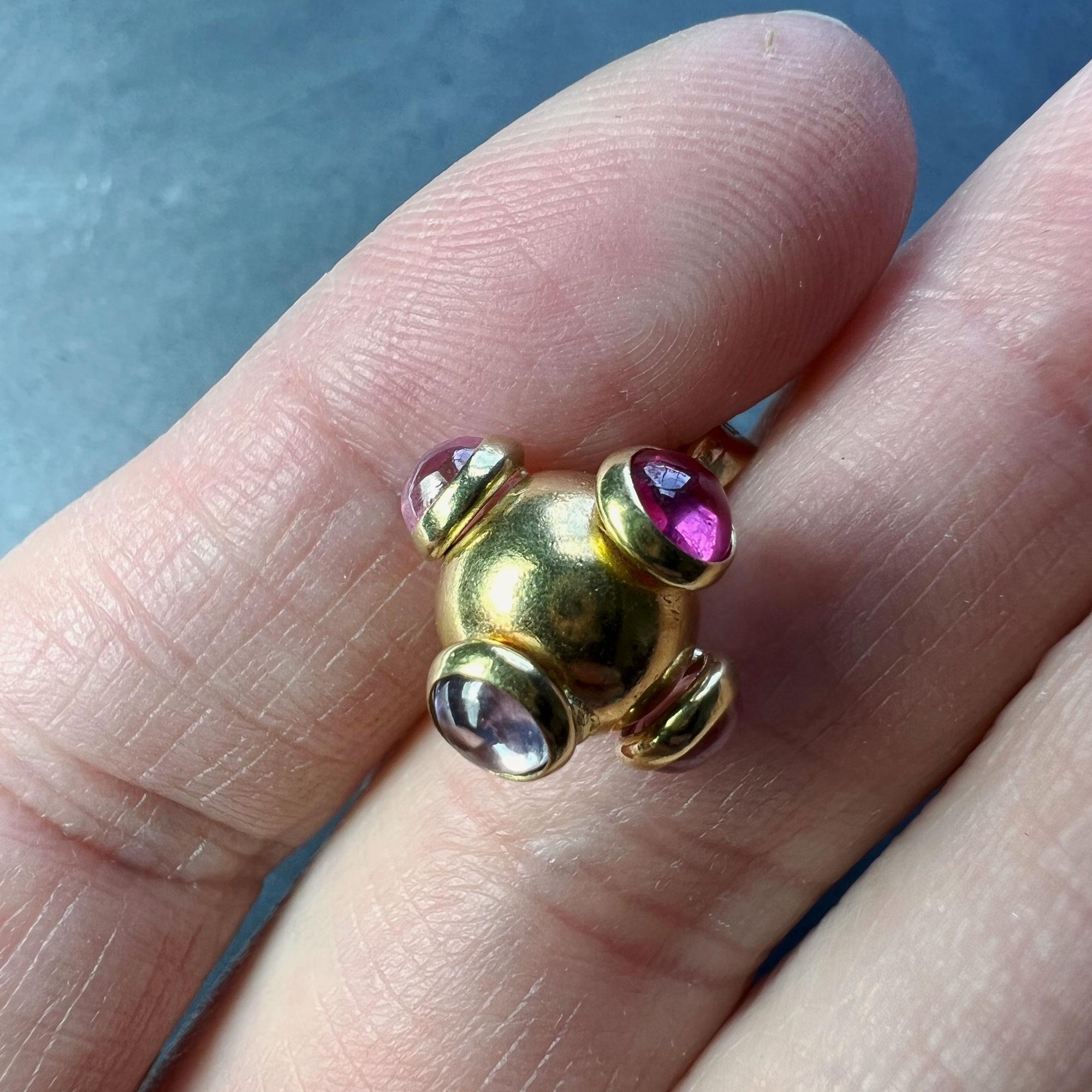 Sputnik 18K Yellow Gold Ruby Tourmaline Charm Pendant 3