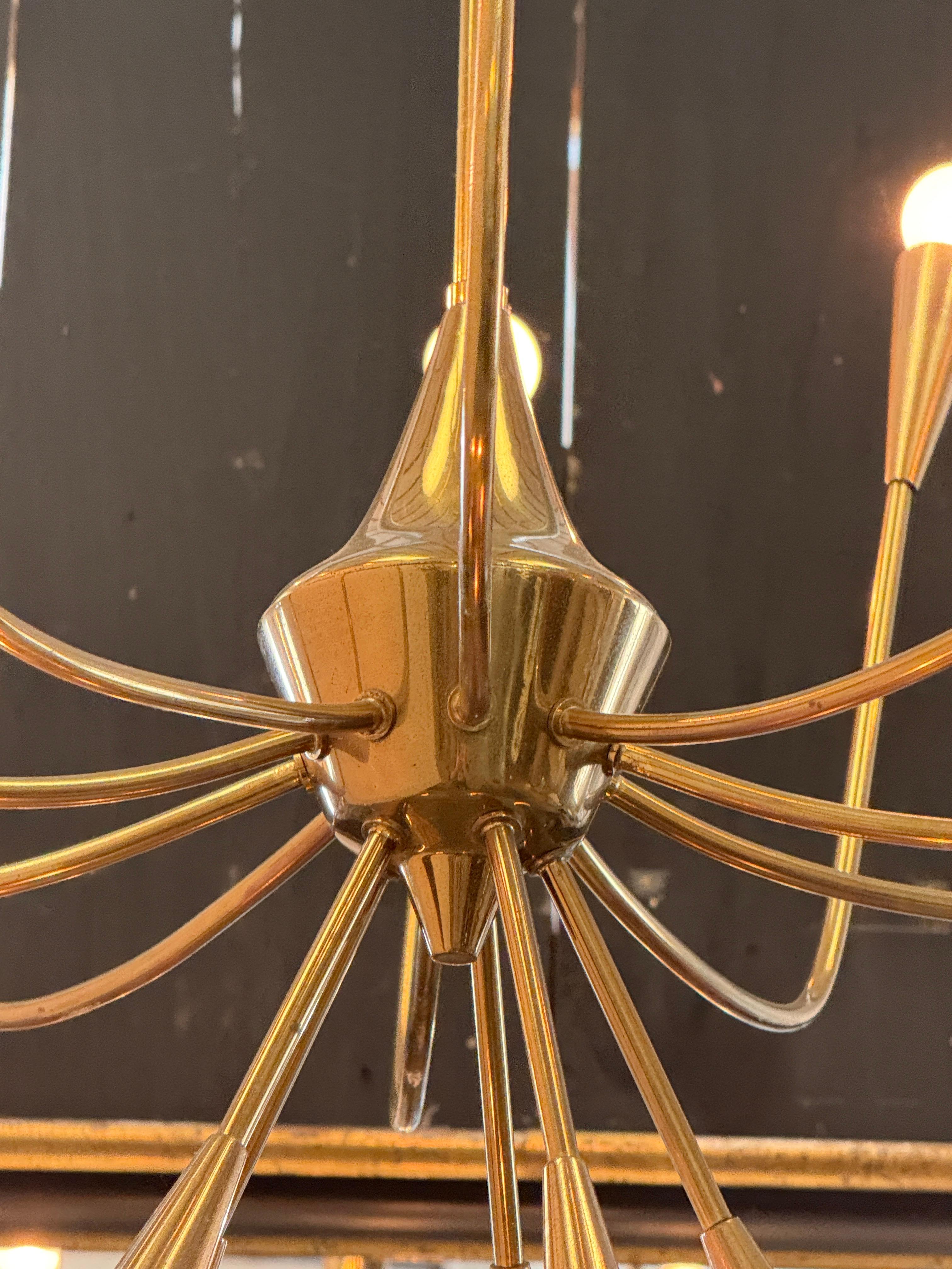 Sputnik 1960s Oscar Torlasco  Chandelier From Italy In Good Condition For Sale In Round Top, TX