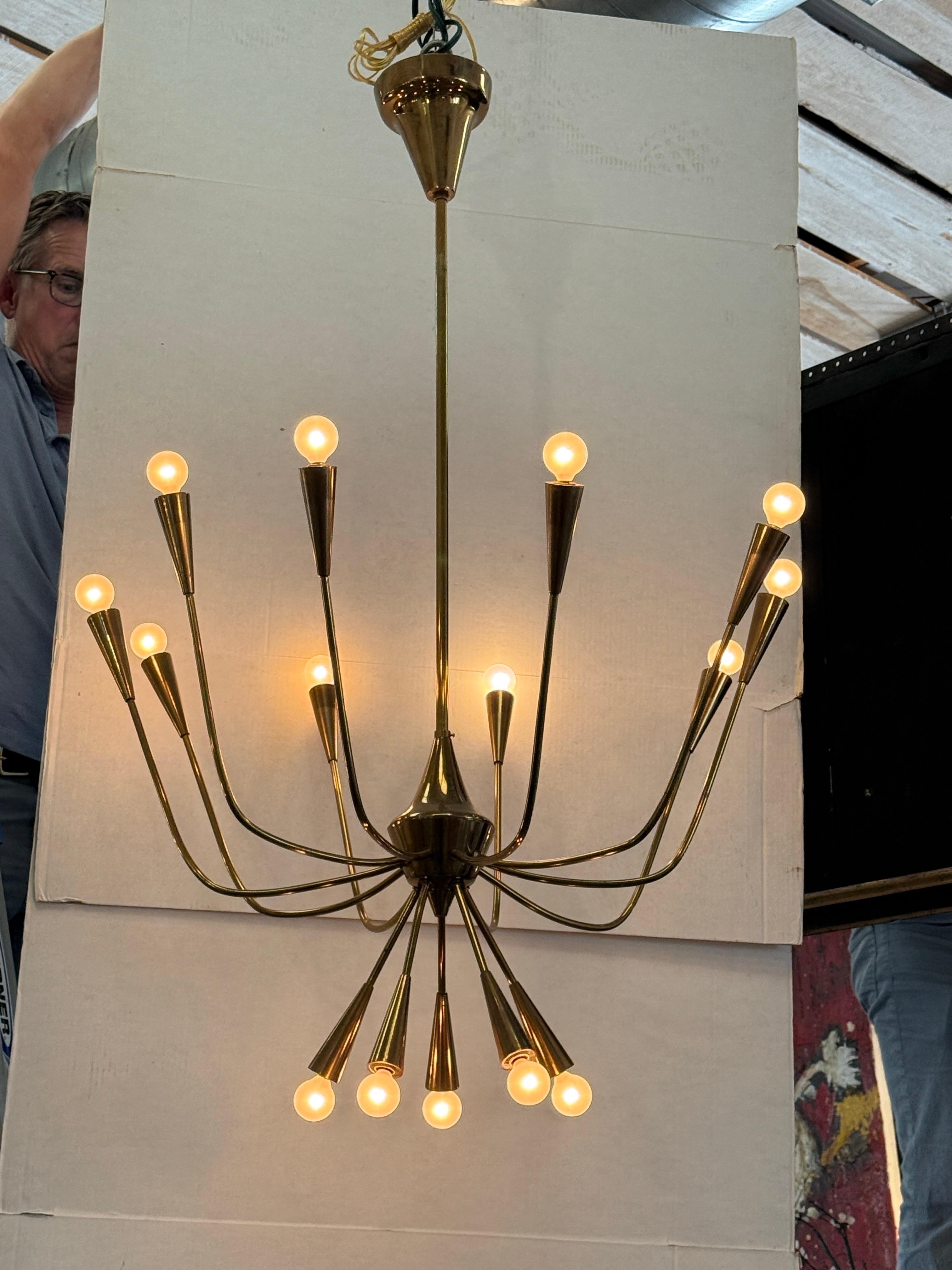 Brass Sputnik 1960s Oscar Torlasco  Chandelier From Italy For Sale