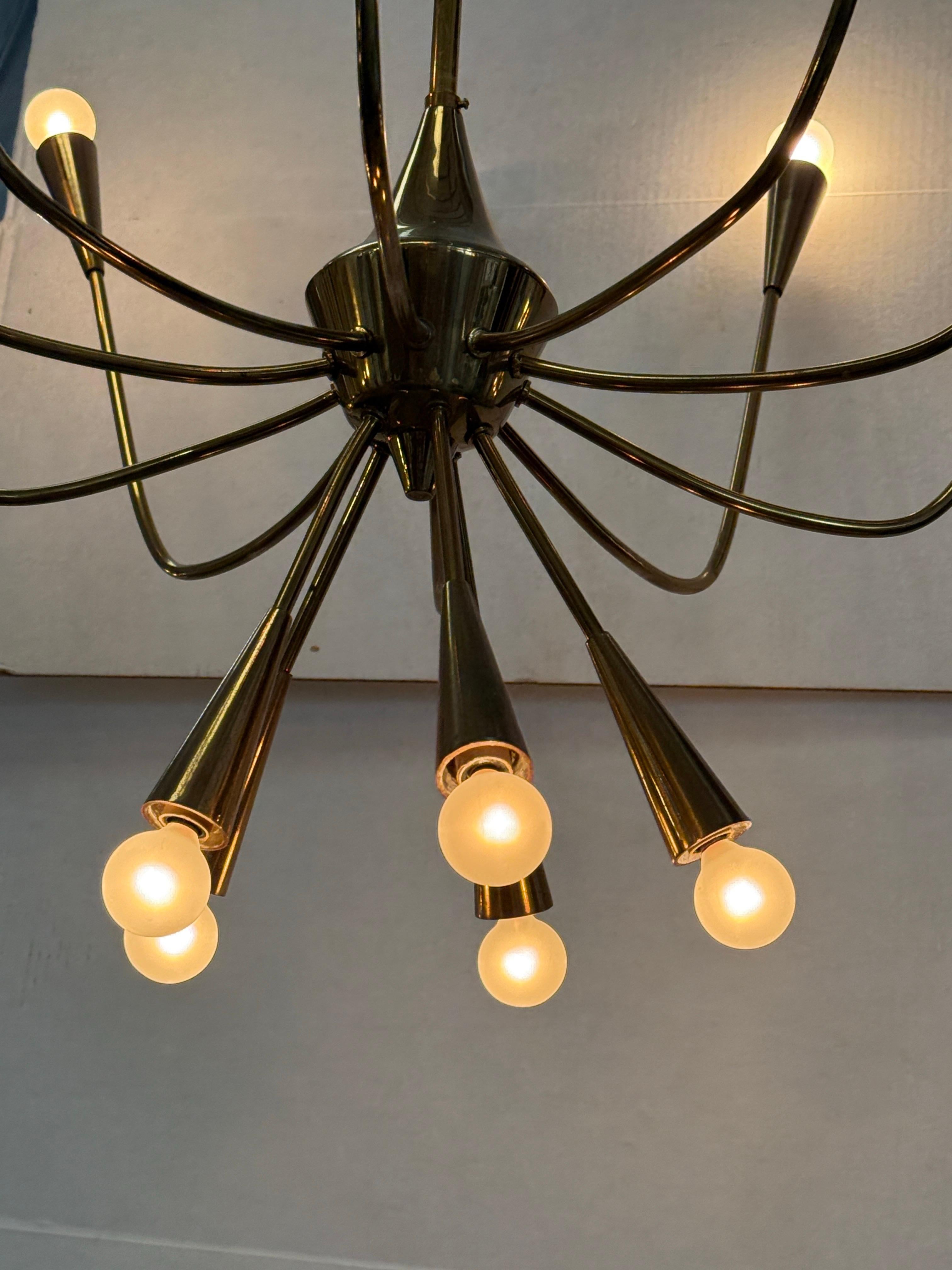 Sputnik 1960s Oscar Torlasco  Chandelier From Italy For Sale 1