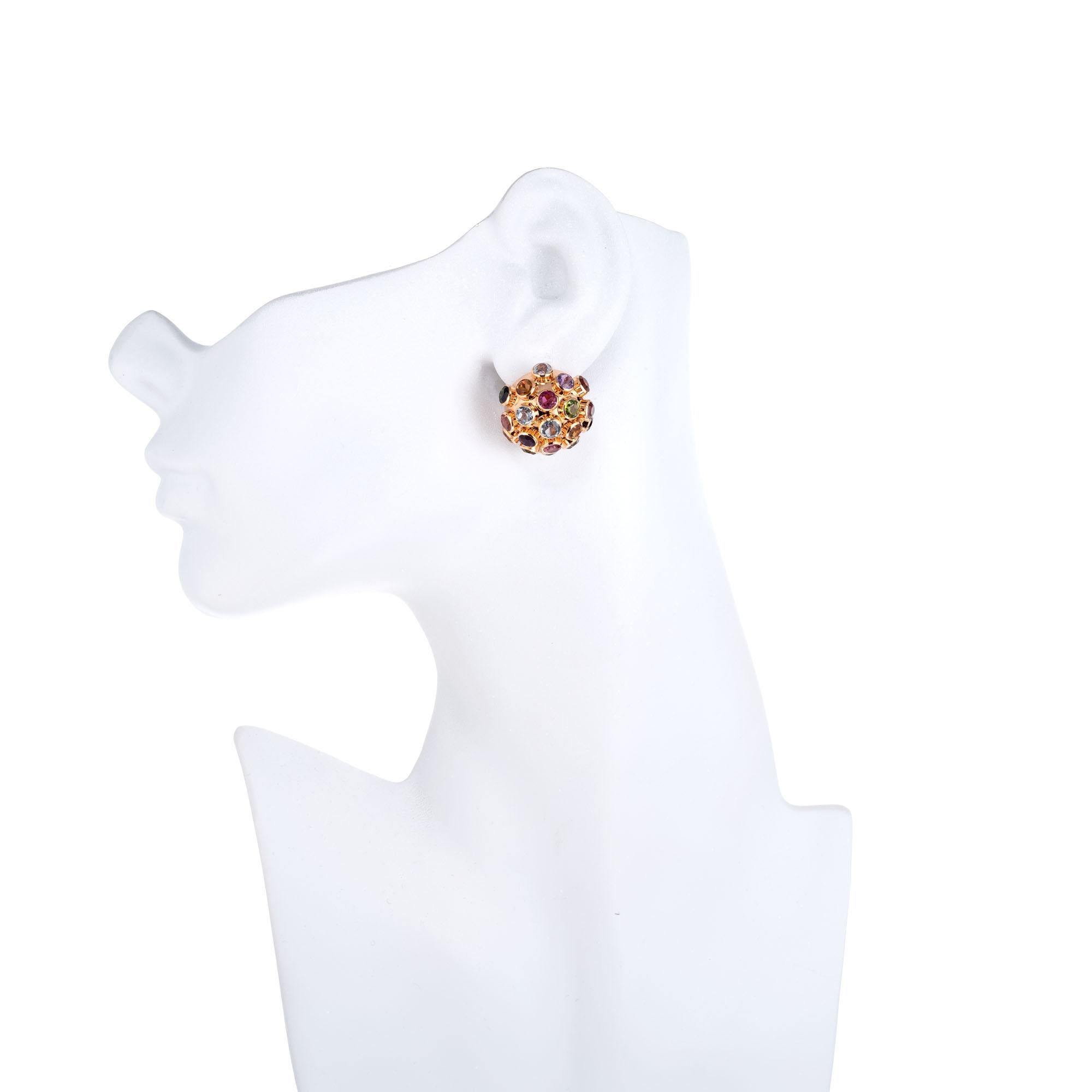 Women's Sputnik 7.60 Carat Multi-Color Semi Precious Stone Yellow Gold Earrings