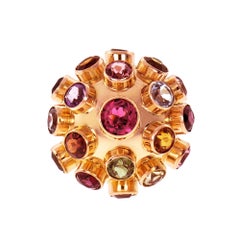 Sputnik Aqua Blue Ziron Amethyst Tourmaline Citrine Rose Gold Cocktail Ring