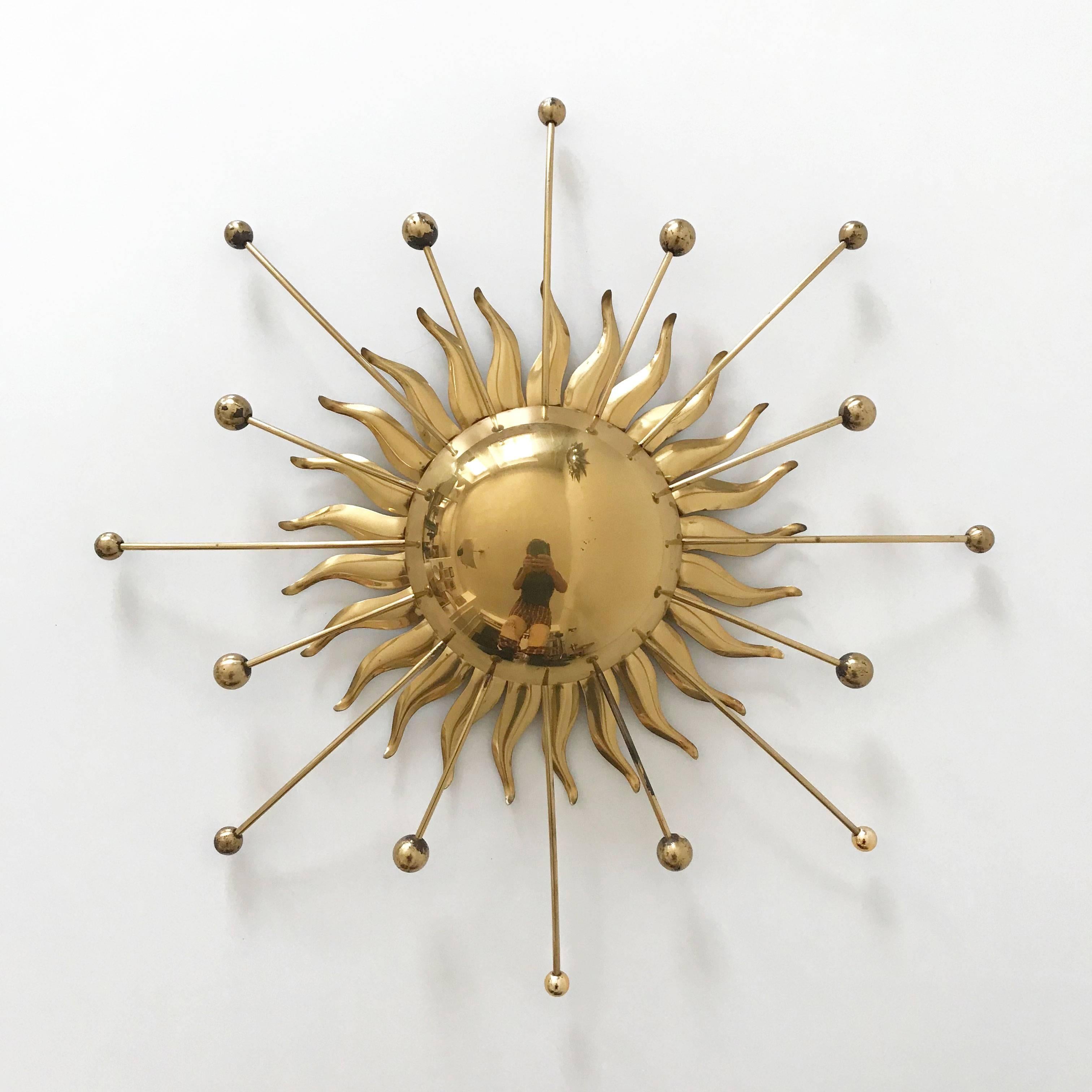 Polished Sputnik Atomic Brass Wall Lamp or Sconce Sunburst, 1960s, Germany
