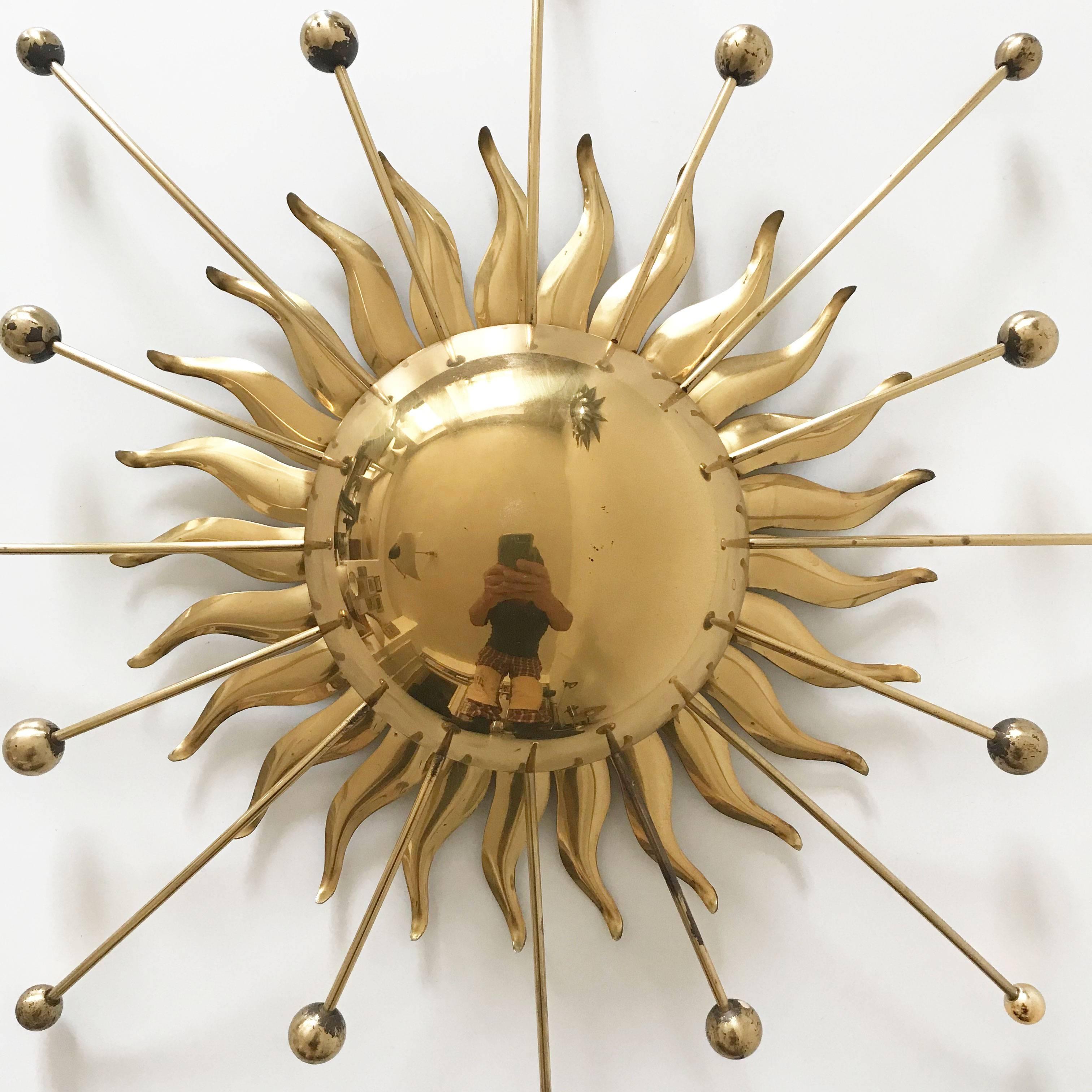 Sputnik Atomic Brass Wall Lamp or Sconce Sunburst, 1960s, Germany In Good Condition In Munich, DE