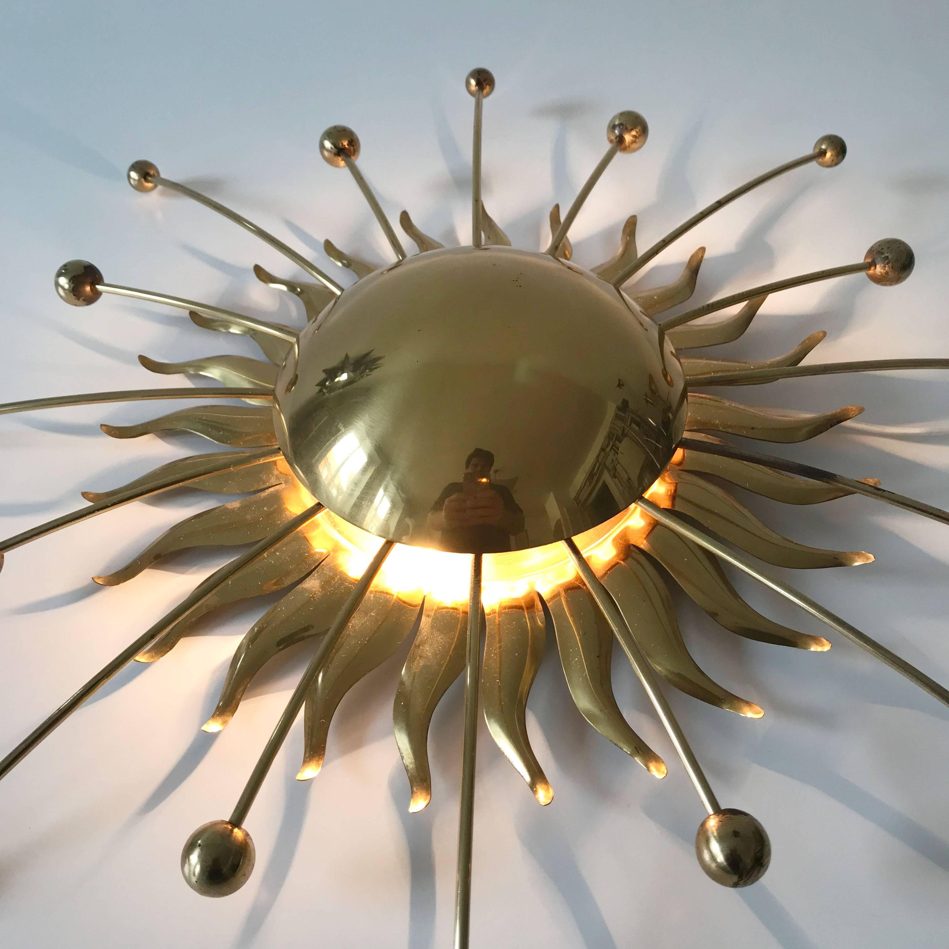 Sputnik Atomic Brass Wall Lamp or Sconce Sunburst, 1960s, Germany 1
