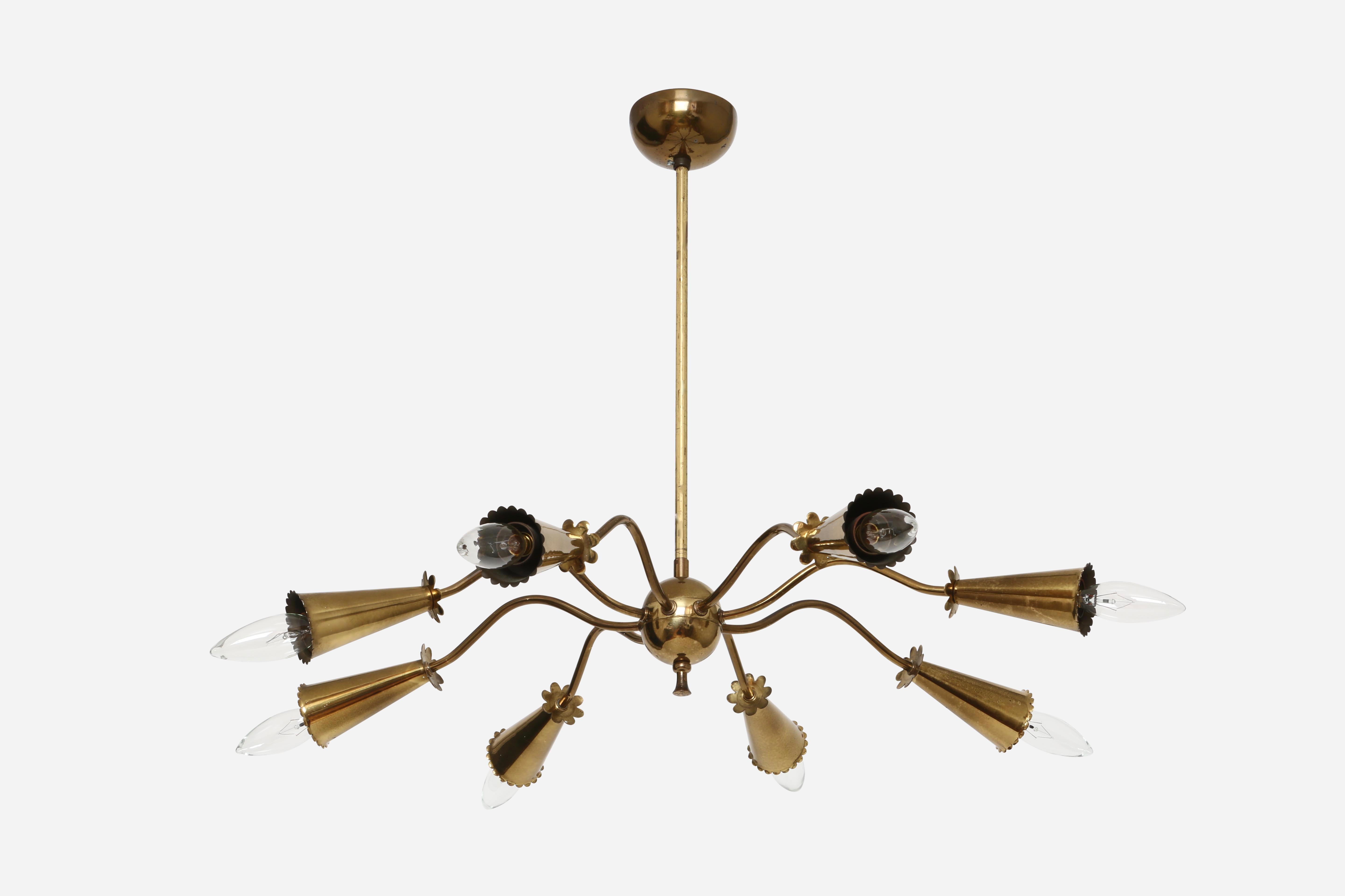 Mid-Century Modern Sputnik Brass Chandelier