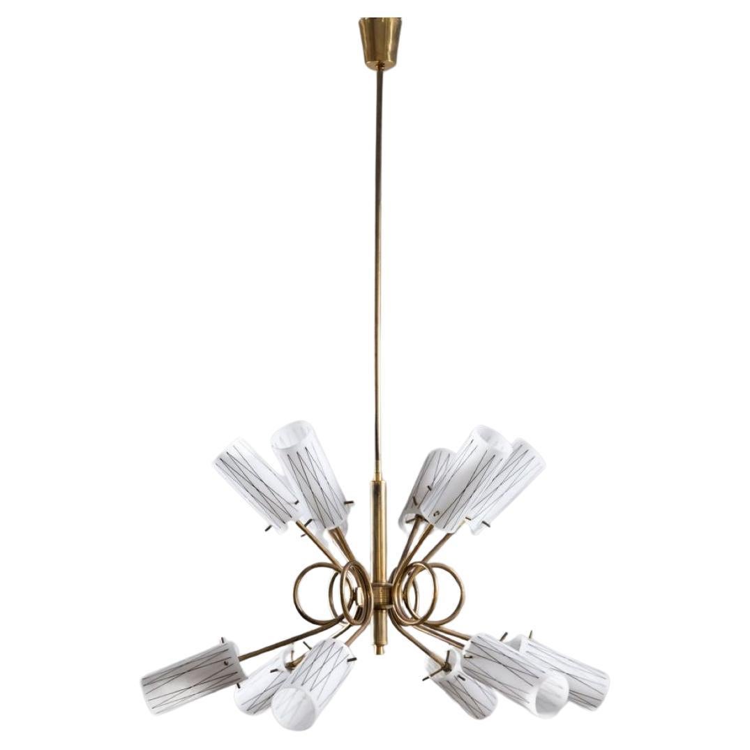 "Sputnik" brass chandelier in the "Stilnovo" style Italian midcentury For Sale