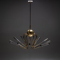 Sputnik Brass Chandelier, Italy, Mid-20th Century