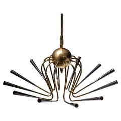Sputnik Brass Chandelier, Italy, Mid-20th Century