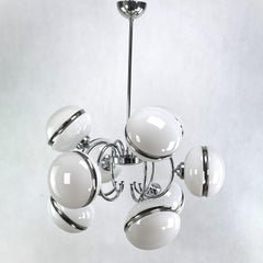 Plafonnier Spoutnik avec 9 globes en verre opale, années 1970