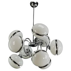 Sputnik Ceiling Lamp with 9 Opal Glass Globes, 1970s